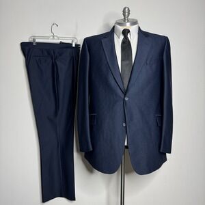 Sovereignty Men's Suit 46XL 40W Blue Stripe Vintage